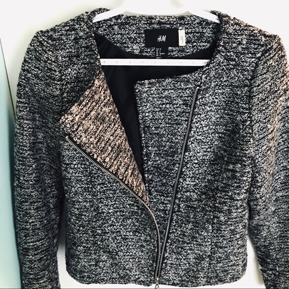 H&M Gray Moto Zip Up Tweed Jacket Size 6 - Picture 2 of 6